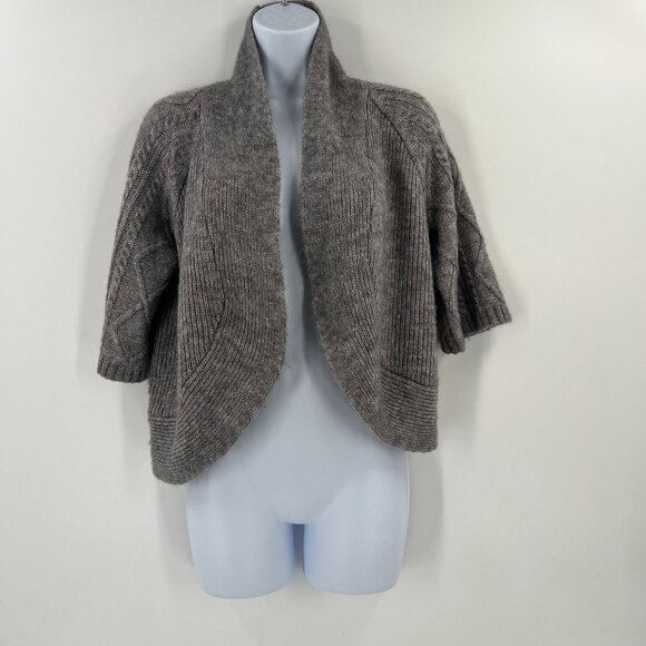 Chico's Cropped‎ Cardigan 0 (US 4/6 S) Wool Mohair Cable Knit Gray Taupe - Picture 12 of 12